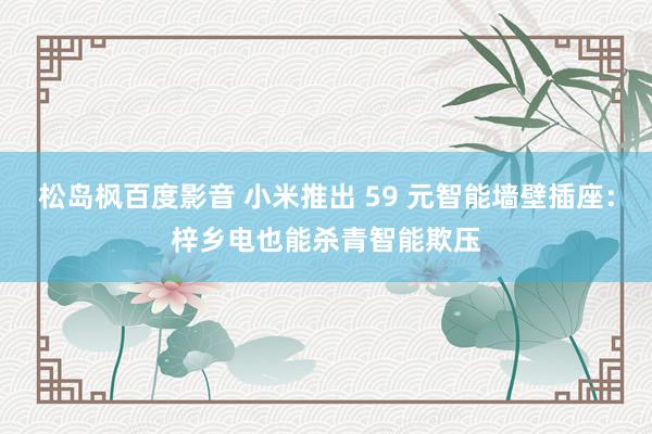 松岛枫百度影音 小米推出 59 元智能墙壁插座：梓乡电也能杀青智能欺压